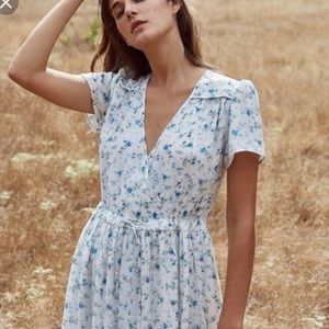 Dawn Dress in white and blue floral (lined)
